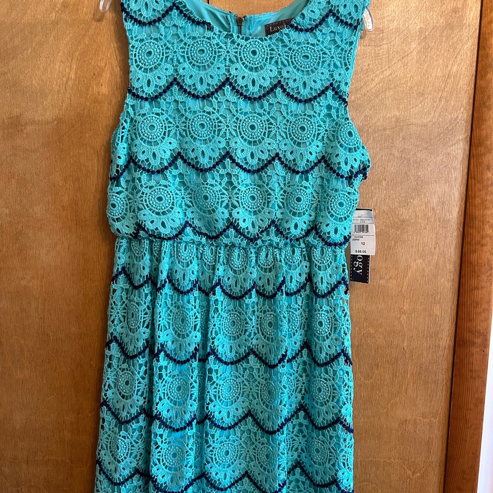 Luxology Blue-Green Sleeveless Midi Sundress Size 12